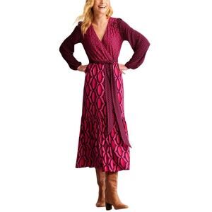 BODEN Maxi Wrap Dress D0827 Floral Magenta 16-18R Long Sleeve